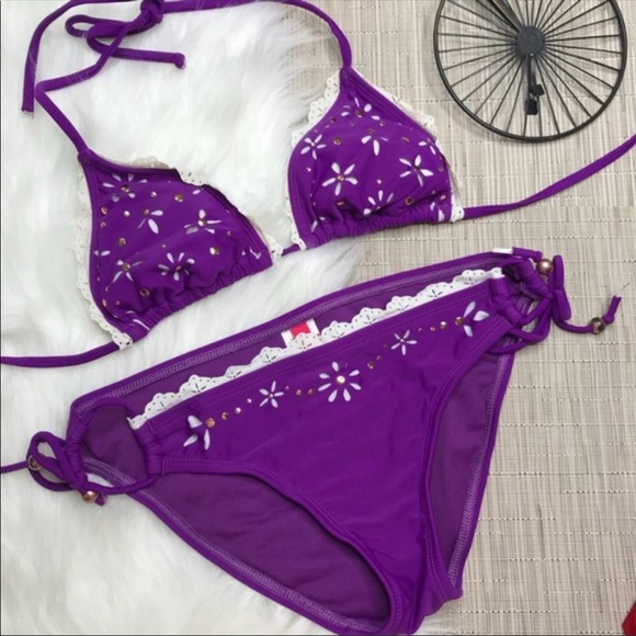 The Bikini Lab Other - The Bikini Lab Purple Bikini White Lace Trim S
